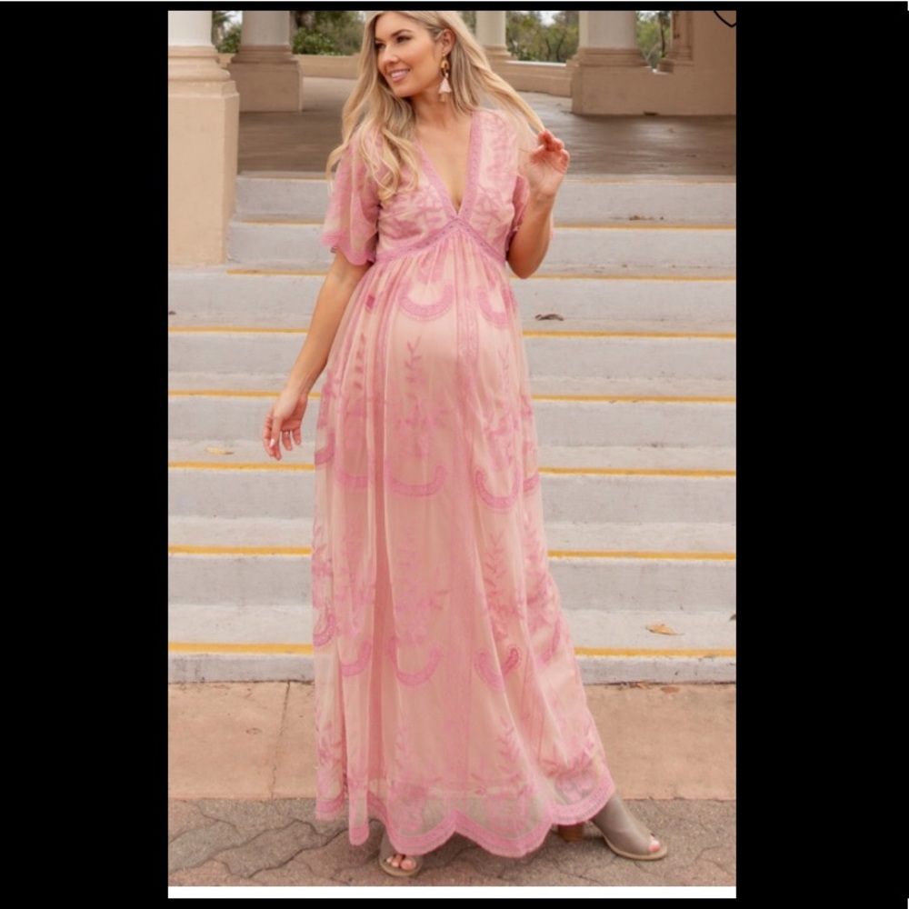 Maternity dress pink lace - new